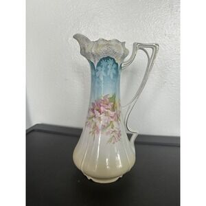 Vintage Unmarked RS Prussia Tankard Chocolate Pot Pitcher W/Handle Hand Painted